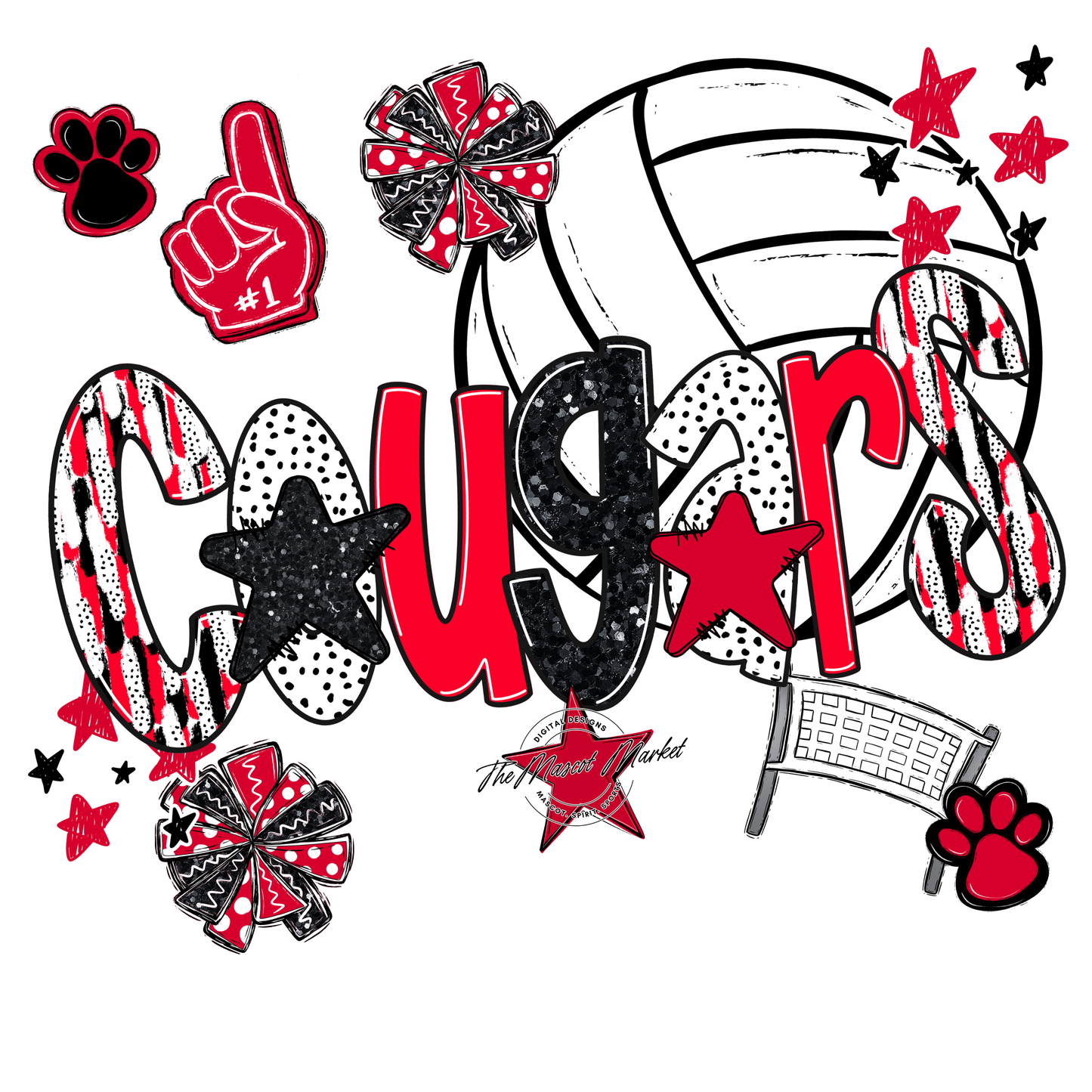 Cougars Volleyball Scrape-Red