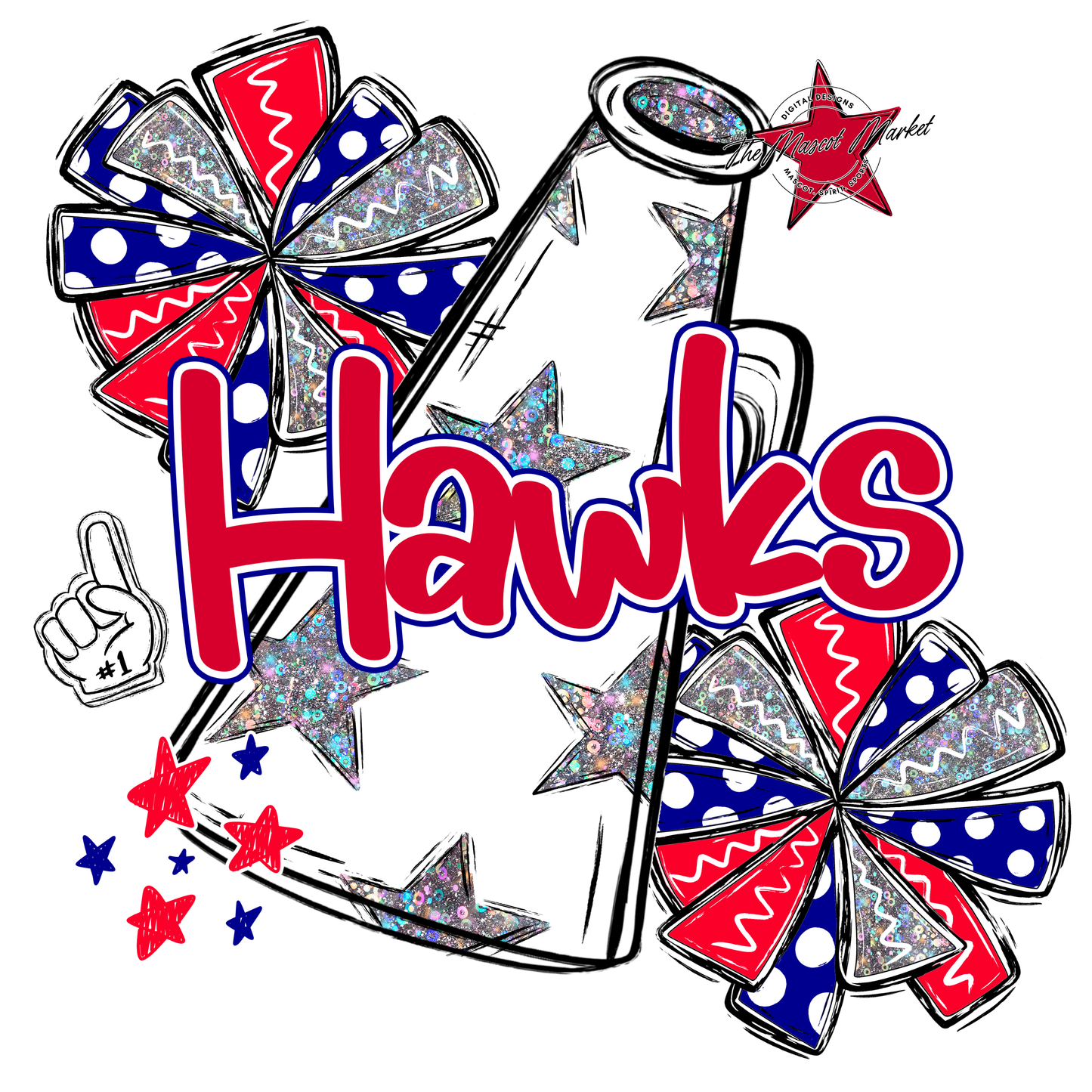 Hawks Alpha Megaphone Design-Blue-Red