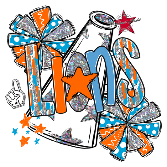 Lions Cheer Megaphone Scrape-Carolina Blue-Orange