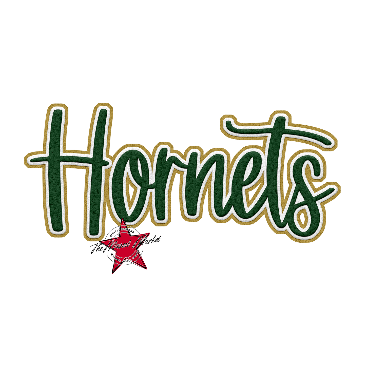 Hornets Faux Chenille Patch-Green-Gold