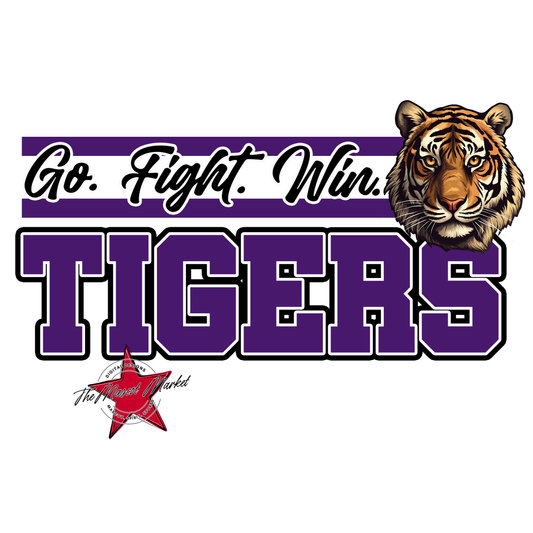 Tigers Go Fight Win Mascot Lines-Purple