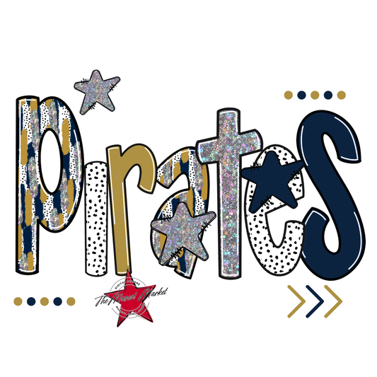 Pirates Brushstroke Alpha w Arrows-Navy-Gold