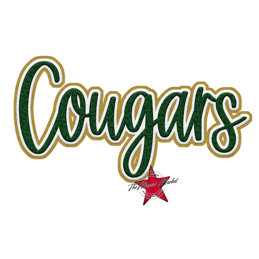 Cougars Faux Chenille Patch-Green-Gold