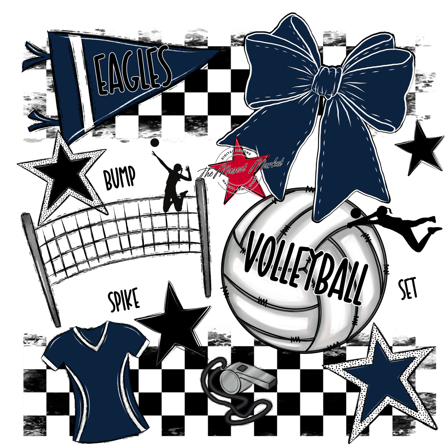 Eagles Volleyball Checkers Design-Navy