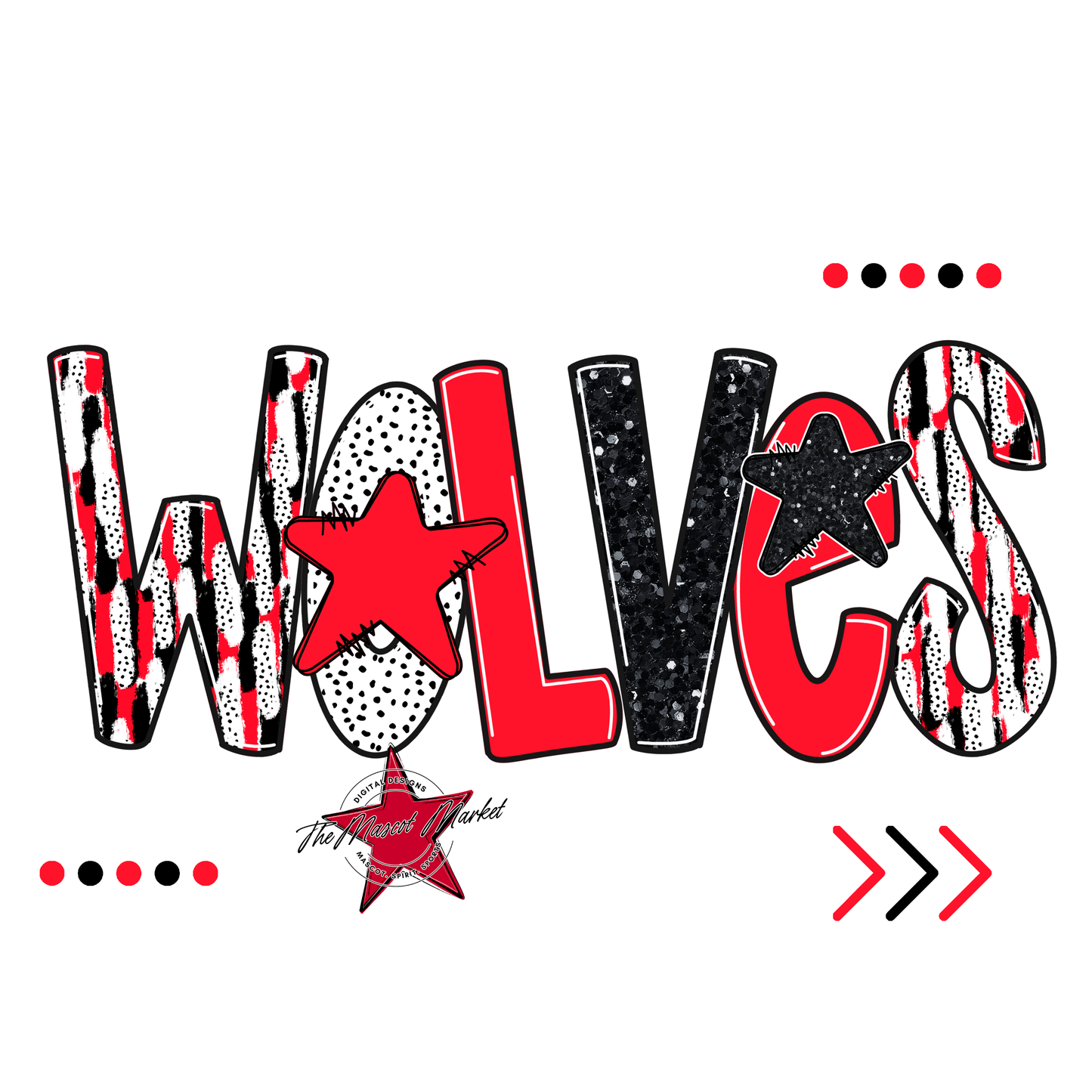 Wolves Brushstroke Alpha w Arrows-Bright Red