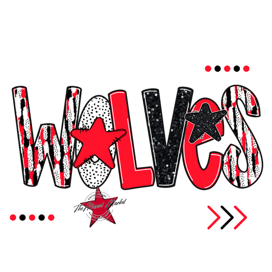 Wolves Brushstroke Alpha w Arrows-Bright Red