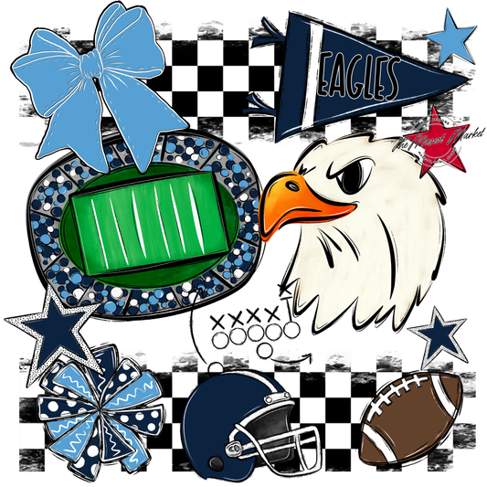 Eagles Checkers Mascot Spirit Design-Navy-Carolina Blue
