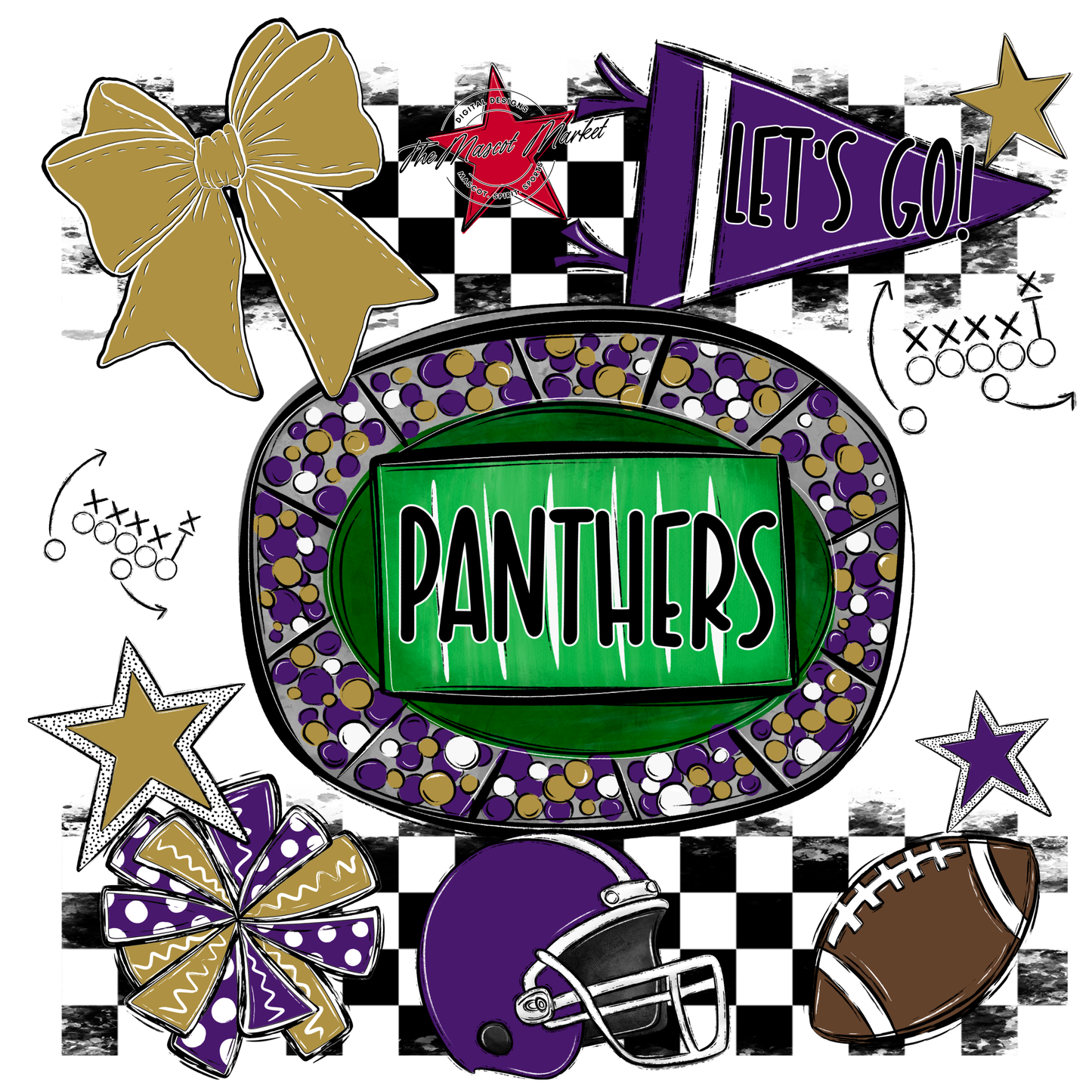 Panthers Checkers Spirit Design-Purple-Gold