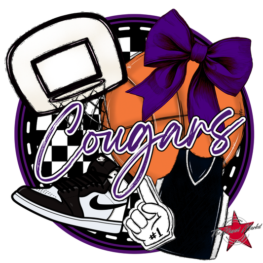 Cougars Circle Basketball Design-Purple