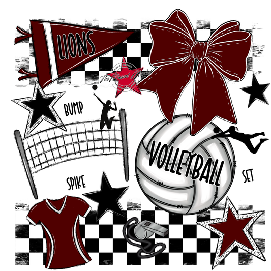 Lions Checkers Volleyball Spirit Design-Maroon