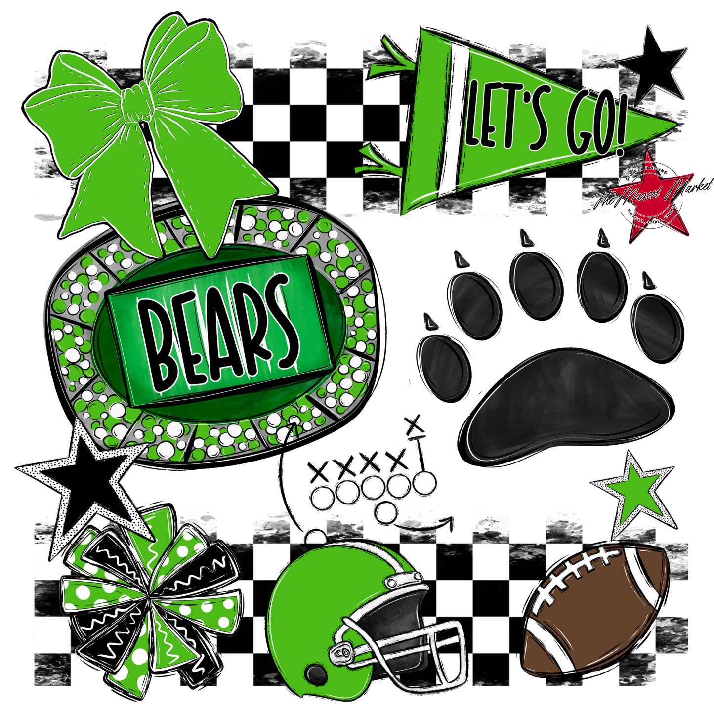 Bears Checker Spirit Design w Paw-Bright Green