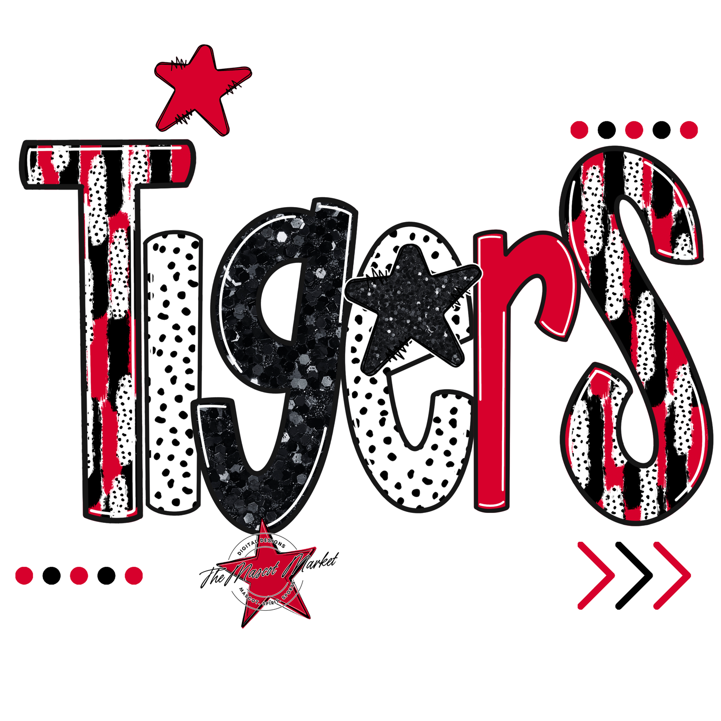 Tigers Brushstroke Alpha w Arrows-Red