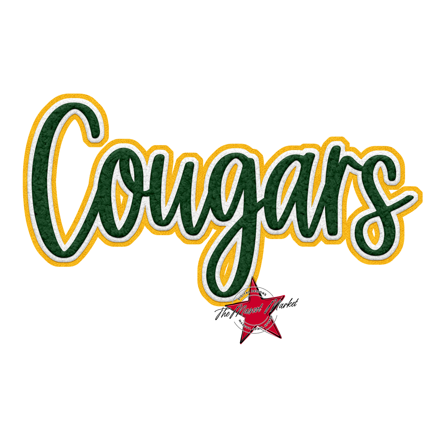 Cougars Faux Chenille Patch-Green-Yellow