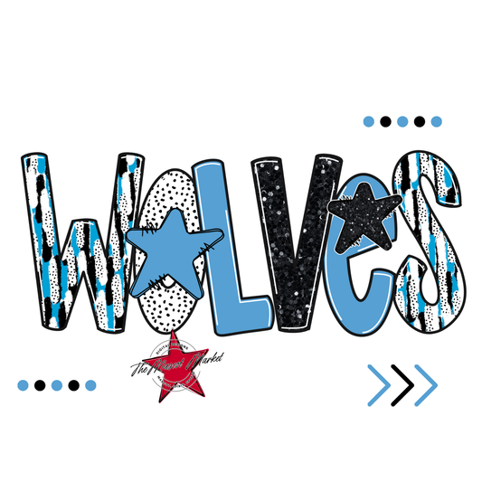 Wolves Brushstroke Alpha w Arrows-Carolina Blue