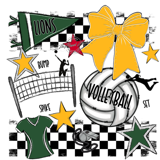 Lions Checkers Volleyball Spirit Design-Green-Yellow