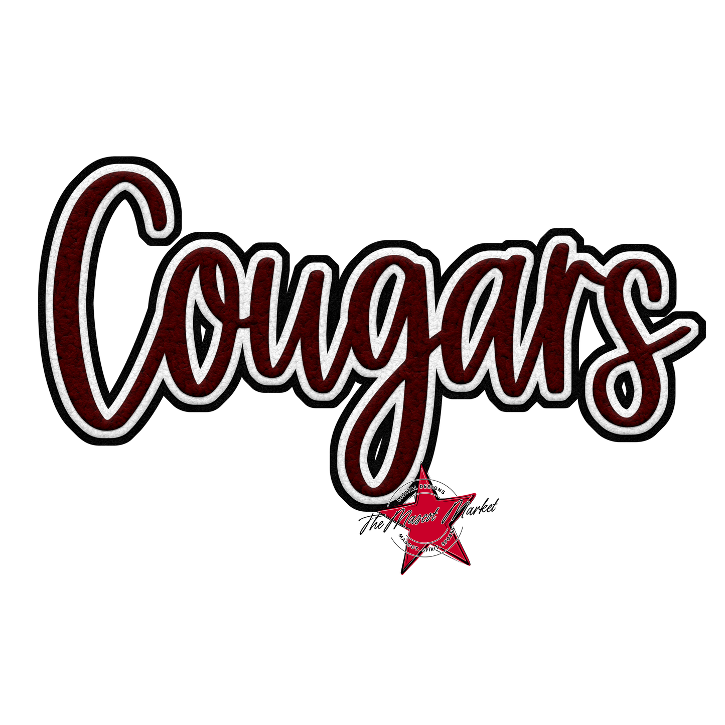 Cougars Faux Chenille Patch-Maroon