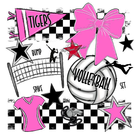 Tigers Checkers Volleyball Spirit Design-Baby Pink