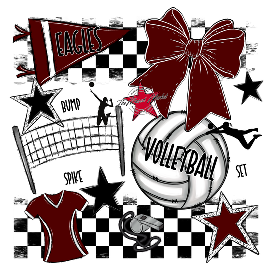 Eagles Volleyball Checkers Design-Maroon