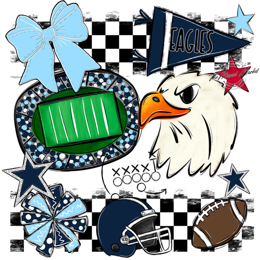Eagles Checkers Mascot Spirit Design-Navy-Columbia Blue