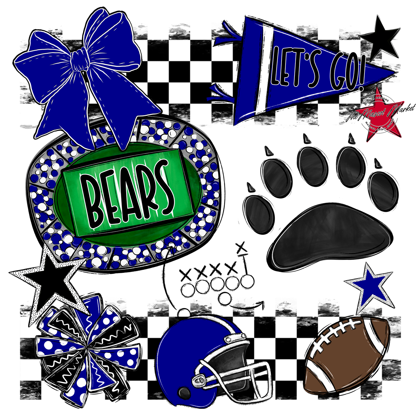 Bears Checker Spirit Design w Paw-Blue