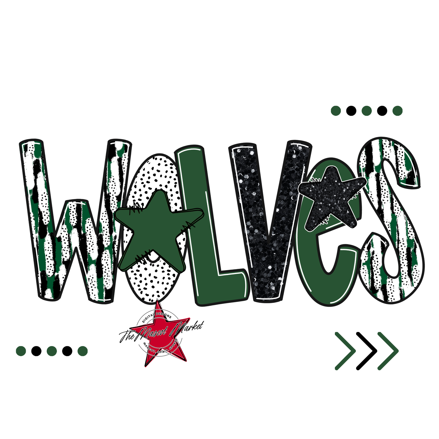 Wolves Brushstroke Alpha w Arrows-Green