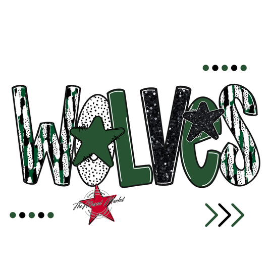 Wolves Brushstroke Alpha w Arrows-Green