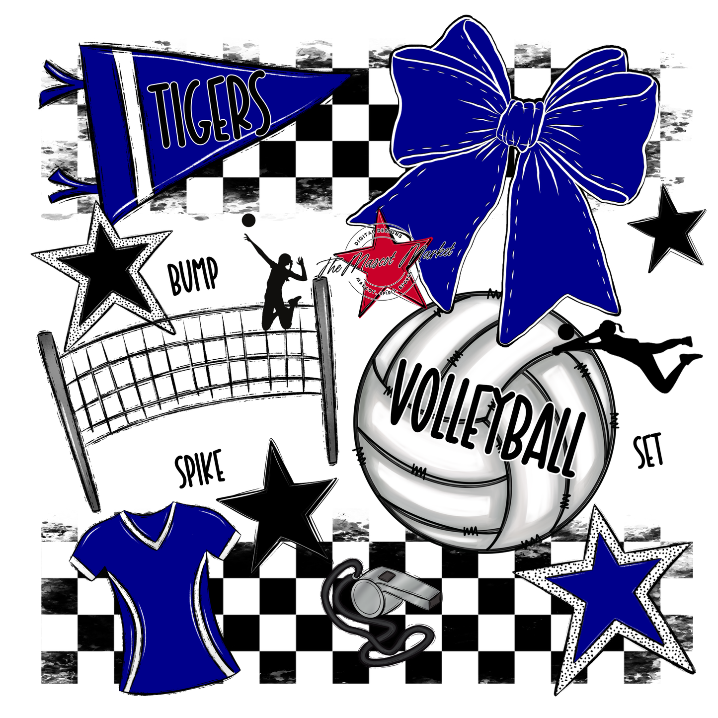 Tigers Checkers Volleyball Spirit Design-Blue