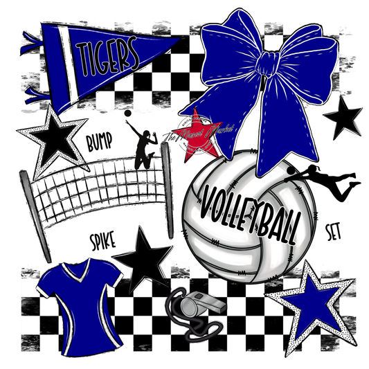 Tigers Checkers Volleyball Spirit Design-Blue