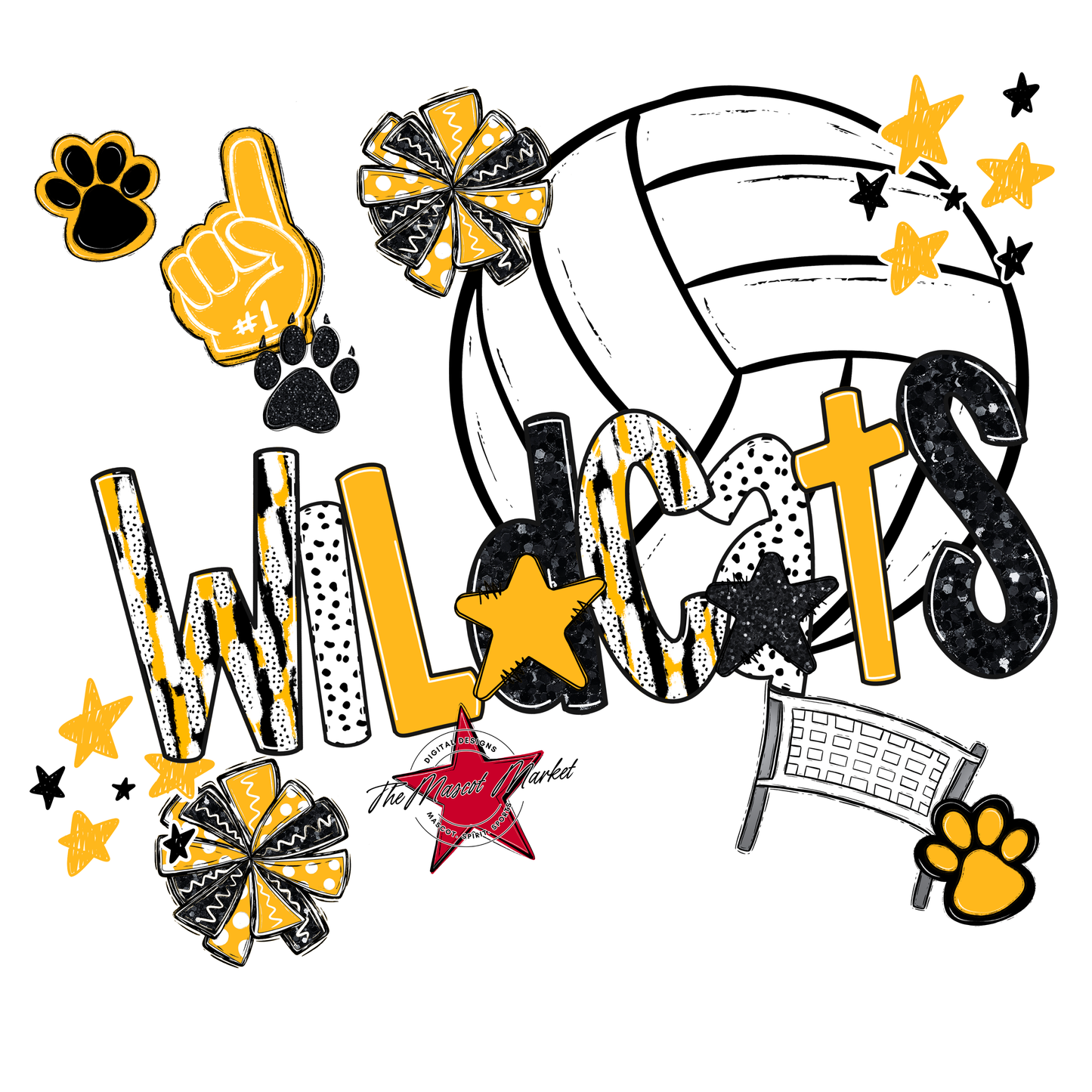 Wildcats Volleyball Scrape-Yellow