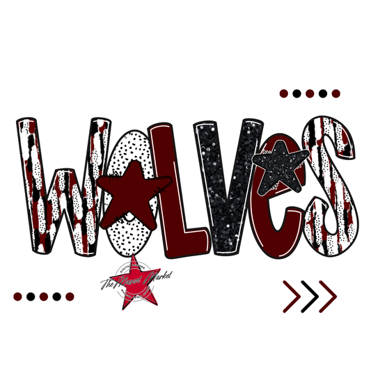 Wolves Brushstroke Alpha w Arrows-Maroon