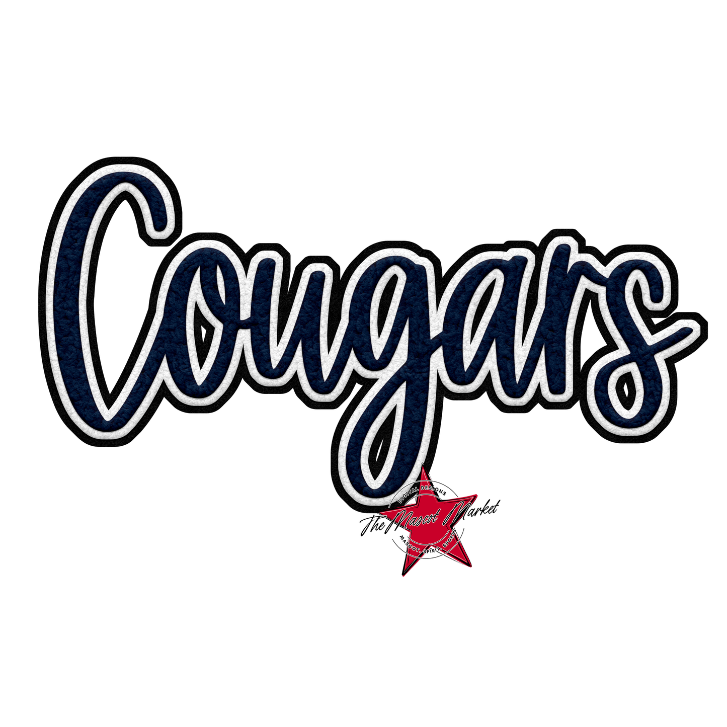 Cougars Faux Chenille Patch-Navy
