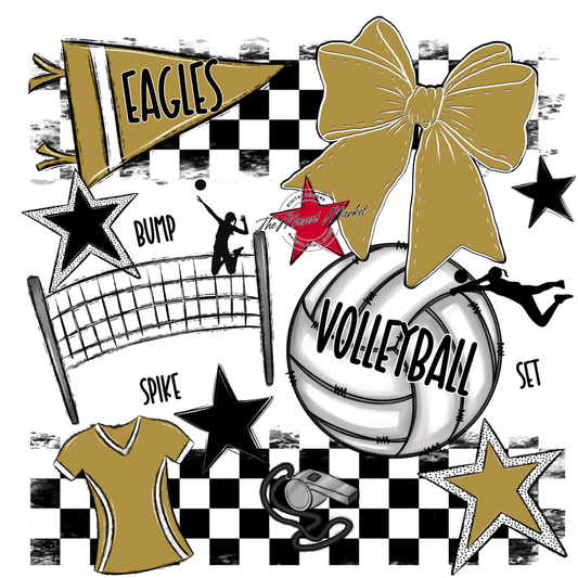 Eagles Volleyball Checkers Design-Gold