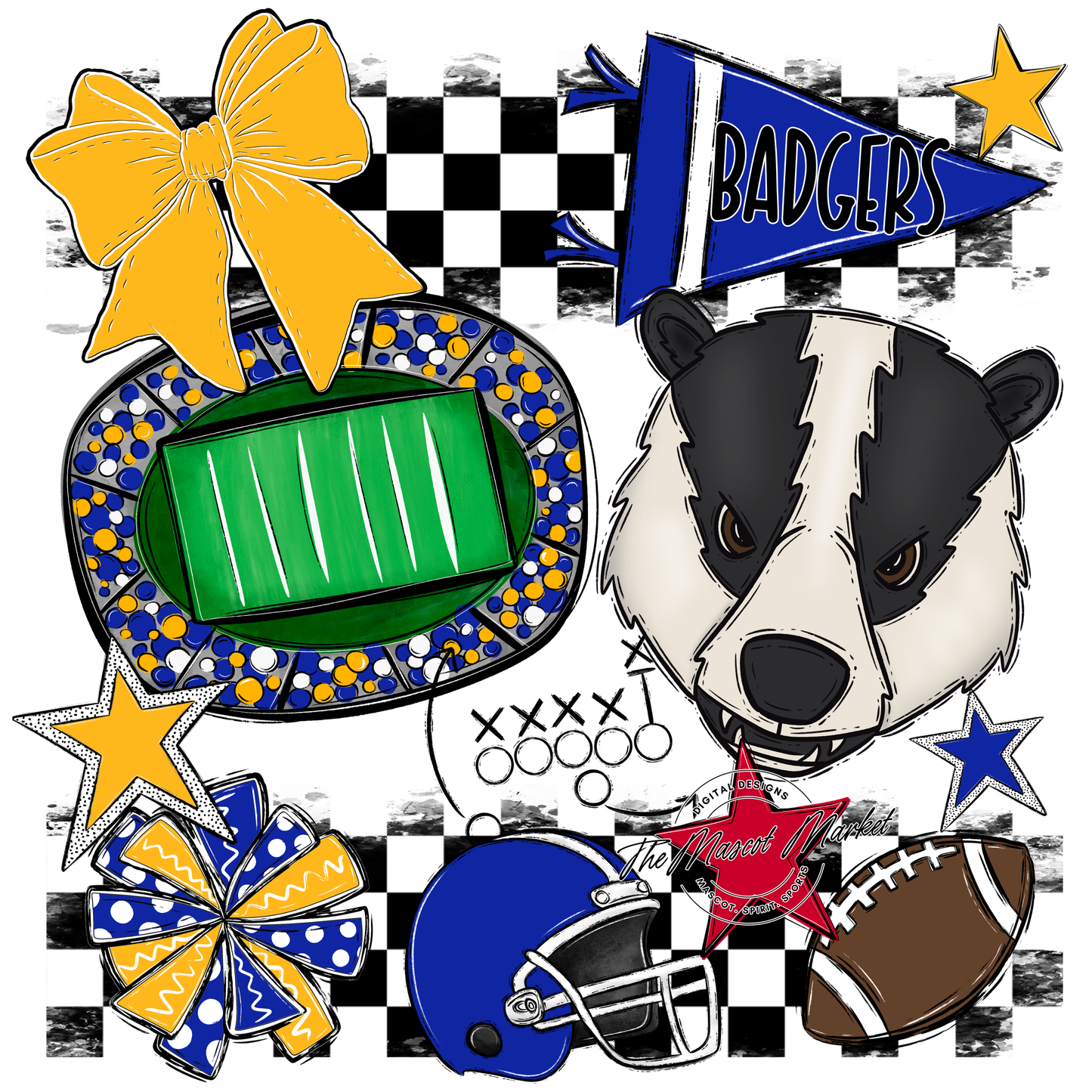 Badgers Mascot Spirit Design-Blue-Yellow