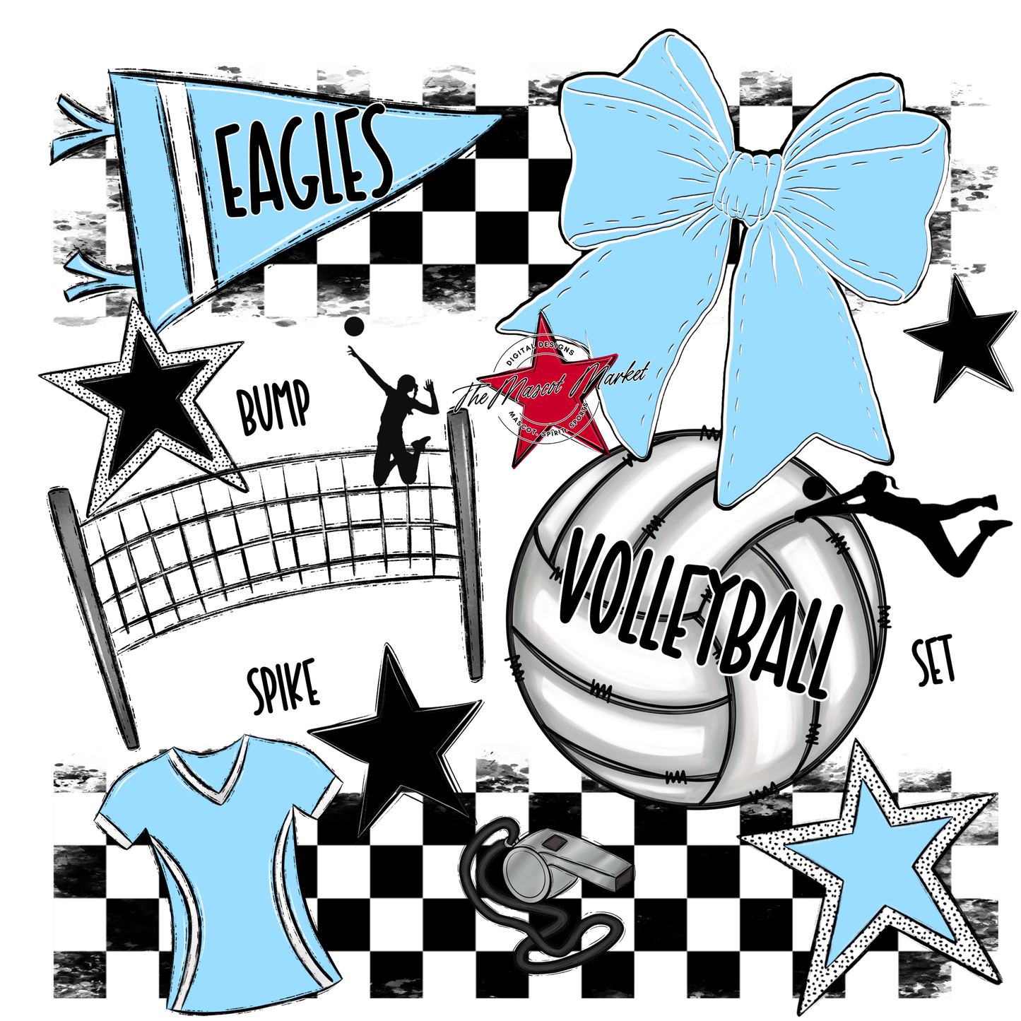 Eagles Volleyball Checkers Design-Columbia Blue