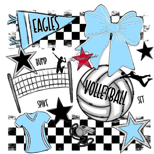 Eagles Volleyball Checkers Design-Columbia Blue