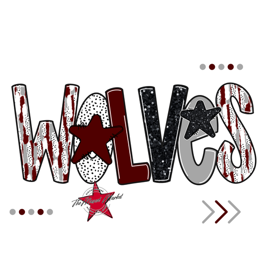 Wolves Brushstroke Alpha w Arrows-Maroon-Grey