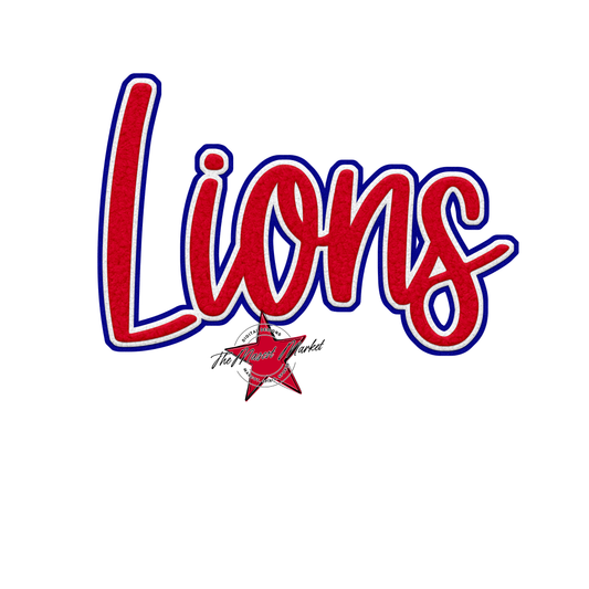Lions Faux Chenille Patch-Blue-Red