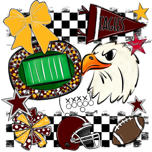 Eagles Checkers Mascot Spirit Design-Maroon-Yellow