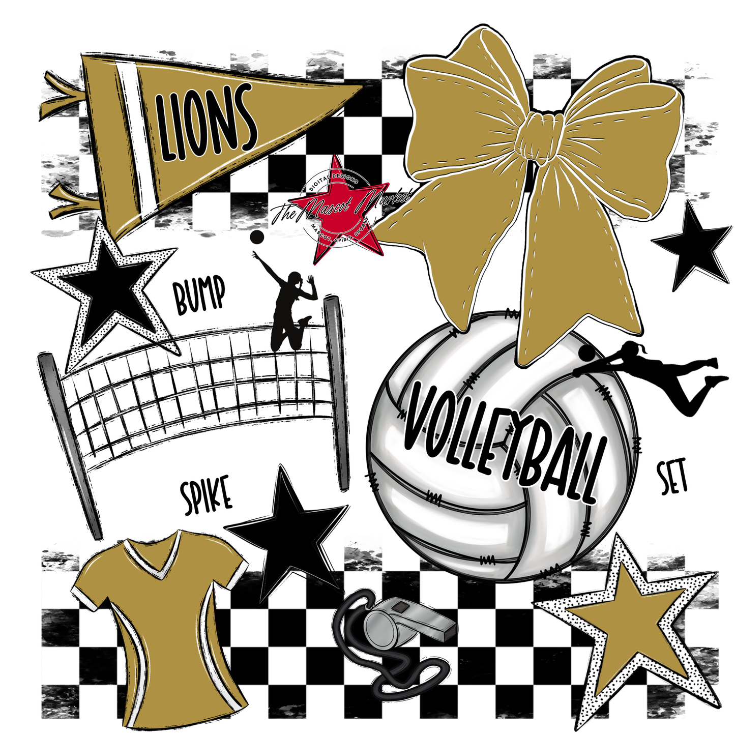 Lions Checkers Volleyball Spirit Design-Gold