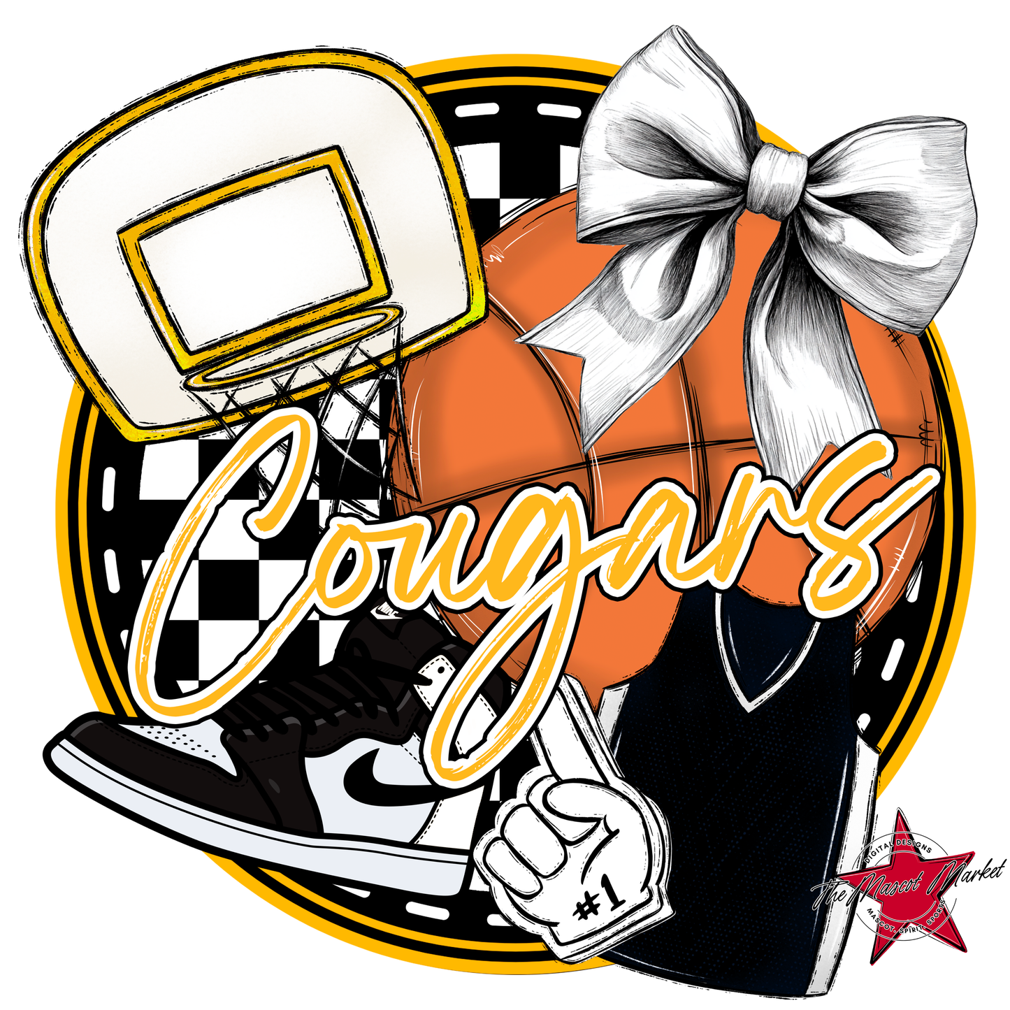 Cougars Circle Basketball Design-Yellow