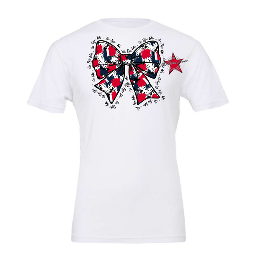 Go, Fight, Win, Splatter Bow Design-Navy-Red