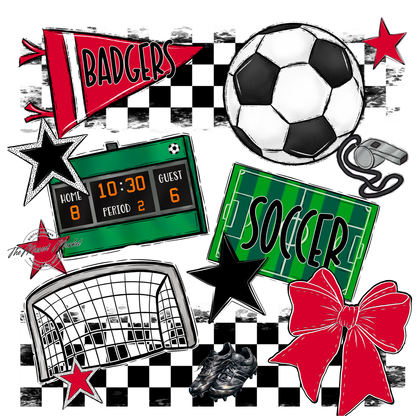 Badgers Soccer  Checkers Design-Red