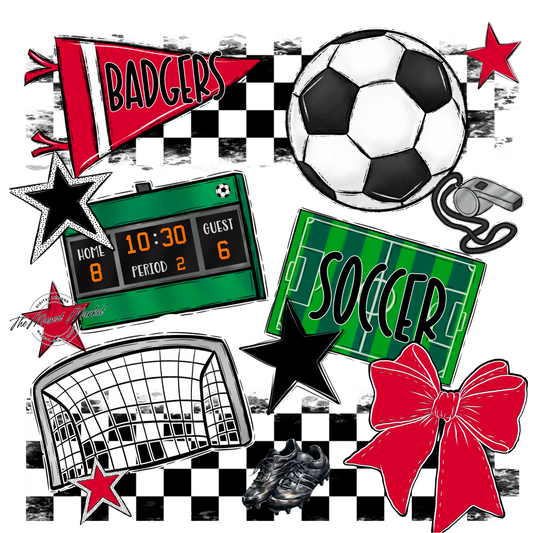Badgers Soccer  Checkers Design-Red