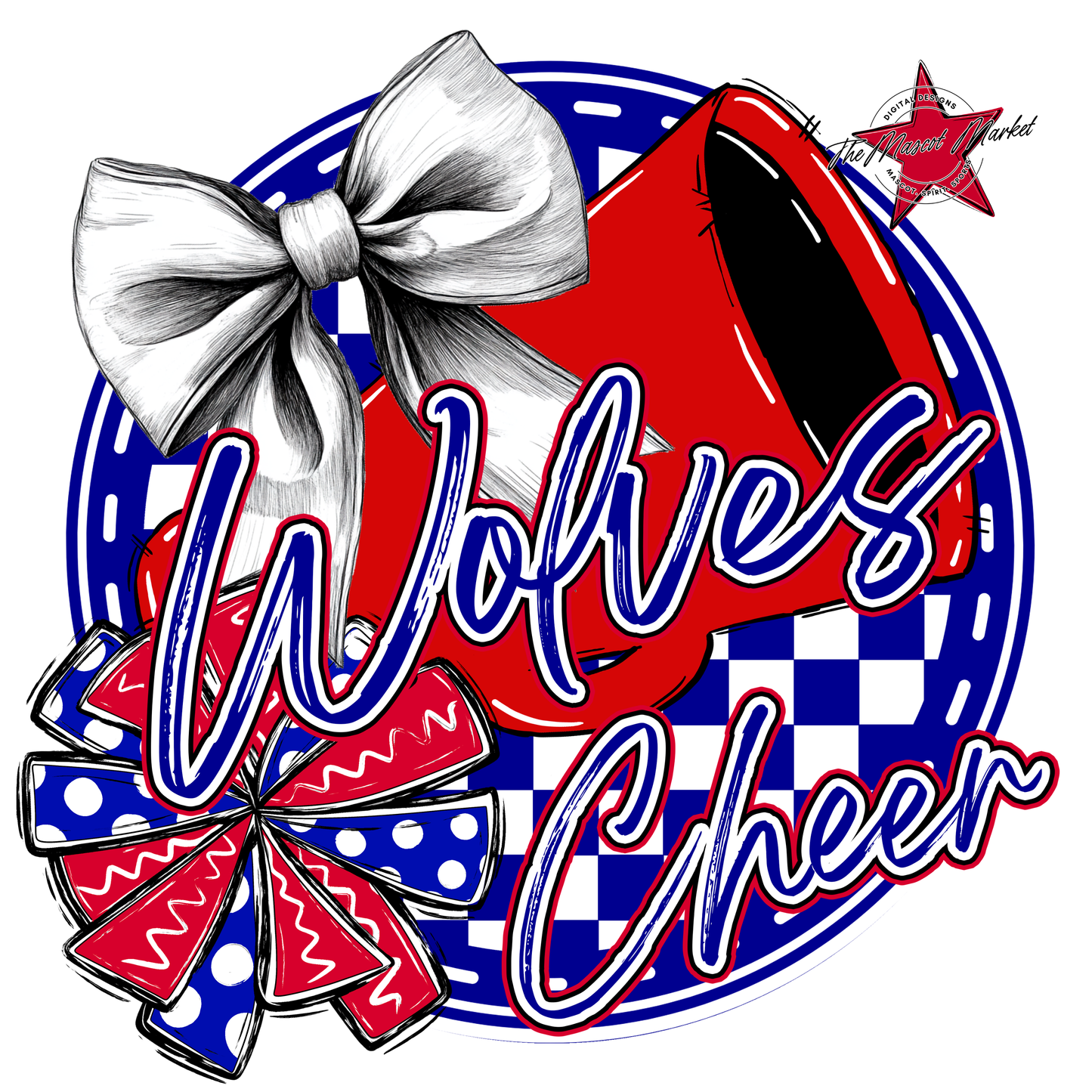 Wolves Circle Cheer Design-Blue-Red
