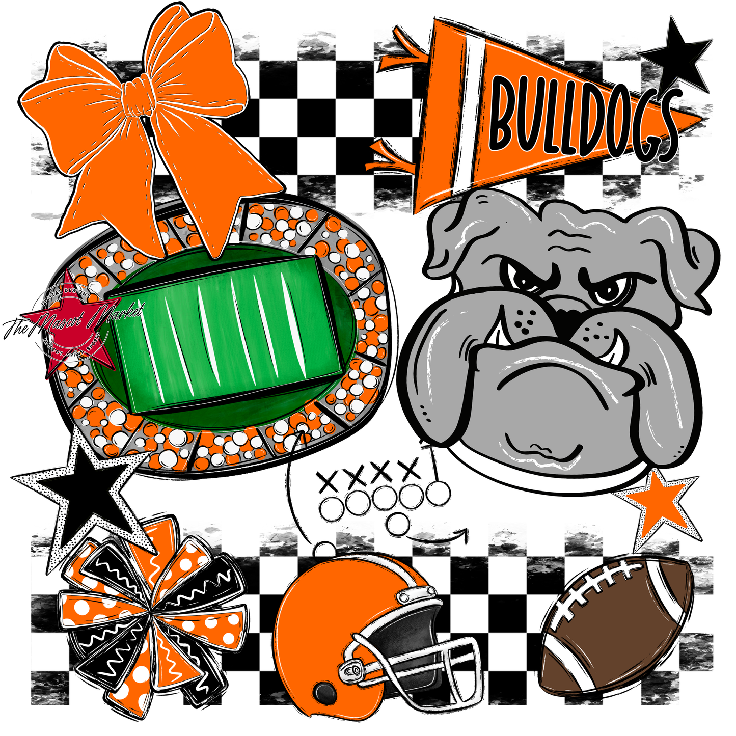 Bulldogs Checkers Mascot Spirit Design-Orange