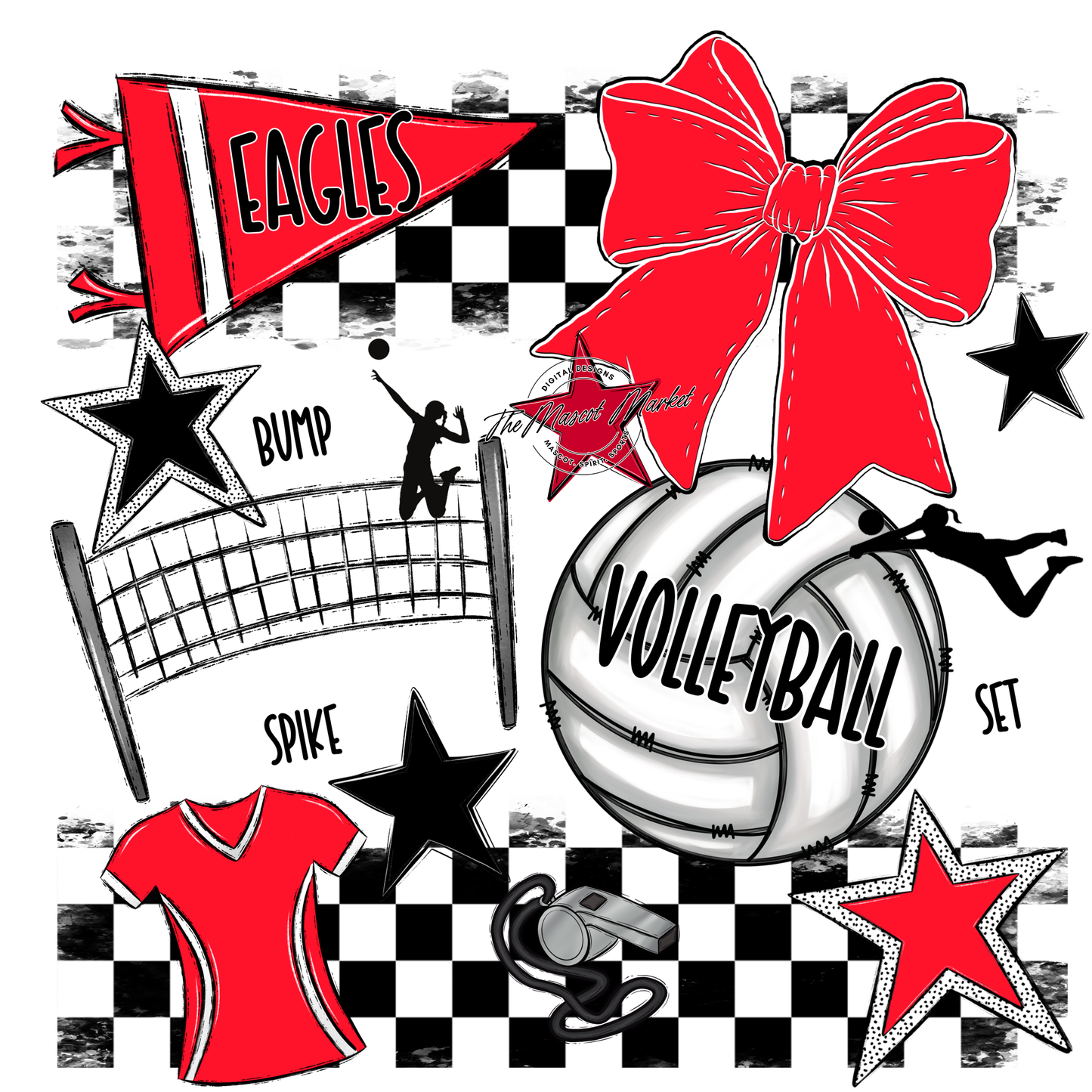 Eagles Volleyball Checkers Design-Bright Red