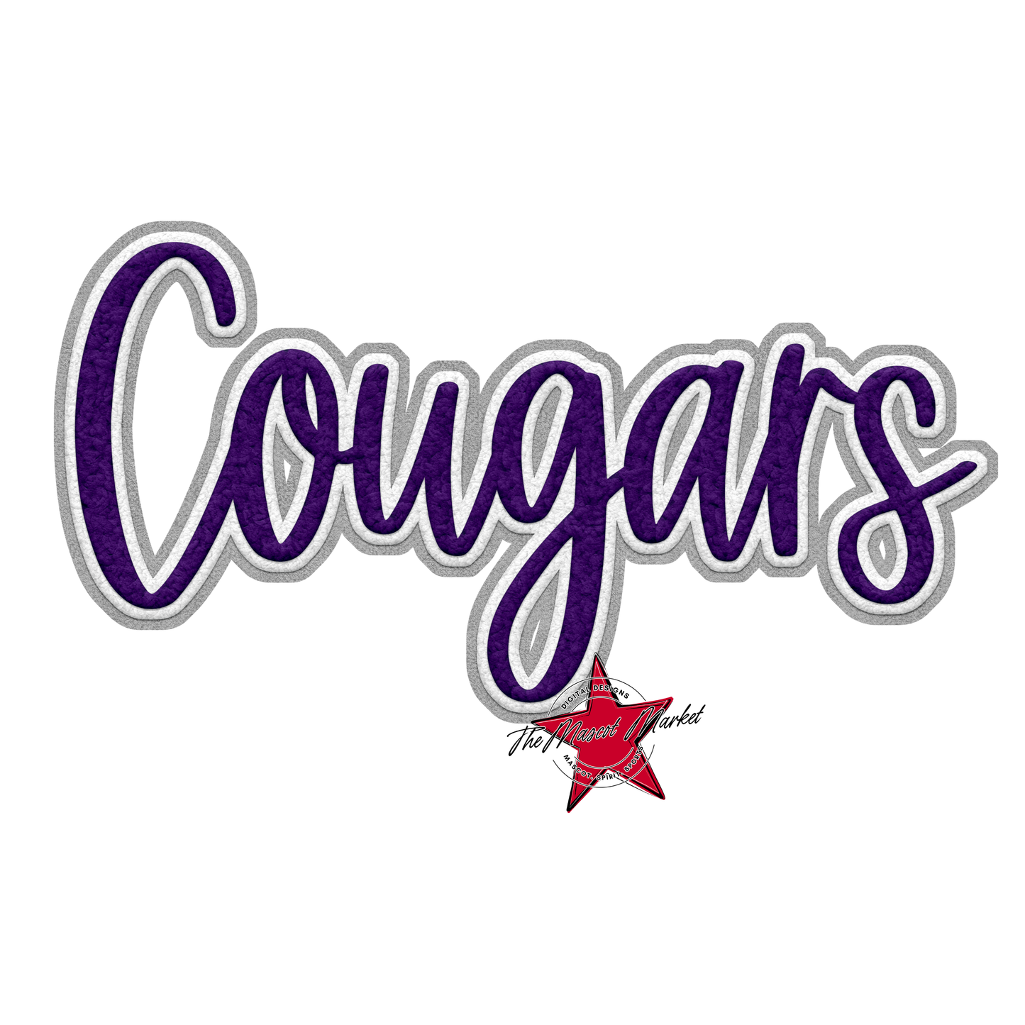 Cougars Faux Chenille Patch-Purple-Grey