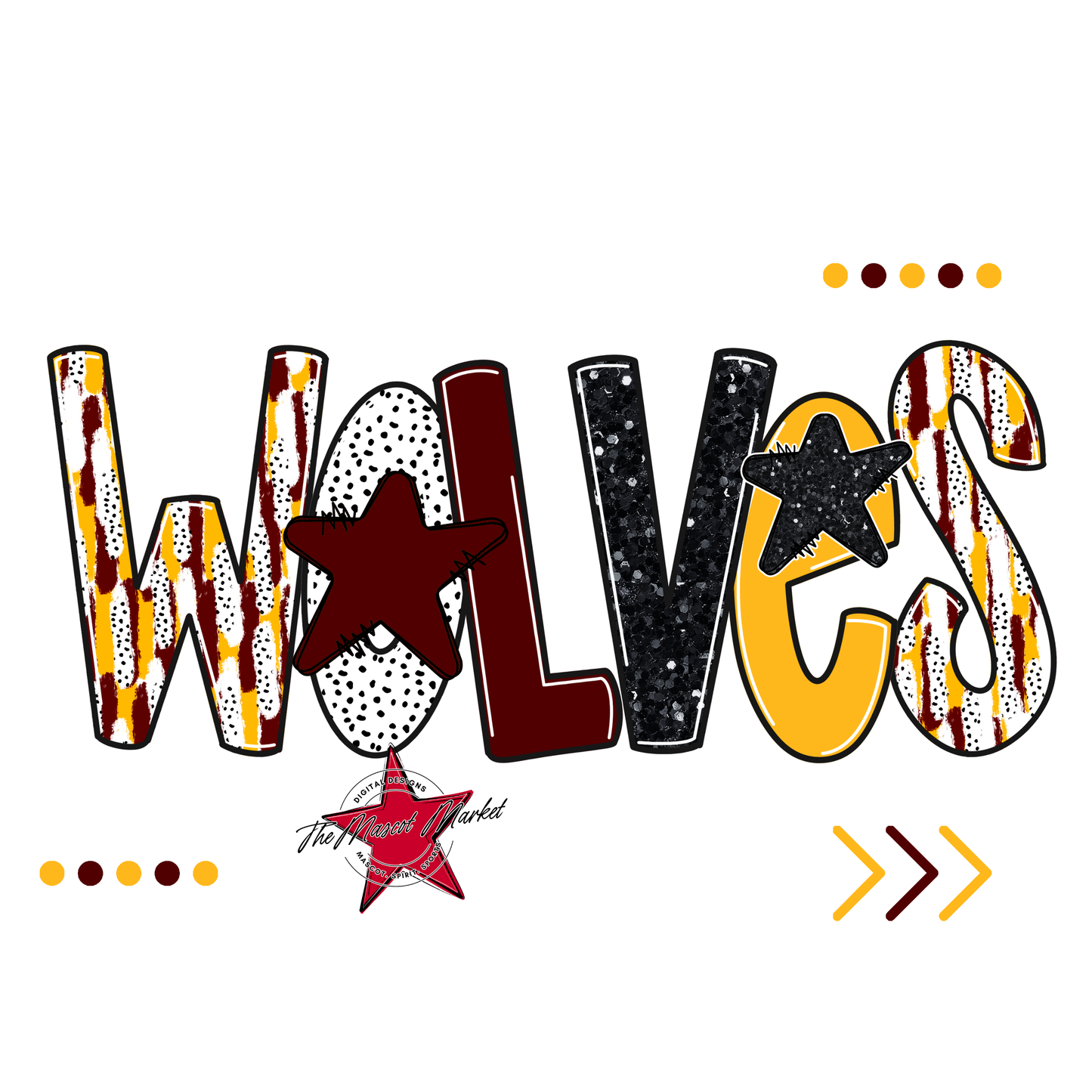 Wolves Brushstroke Alpha w Arrows-Maroon-Yellow