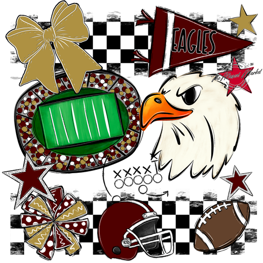 Eagles Checkers Mascot Spirit Design-Maroon-Gold