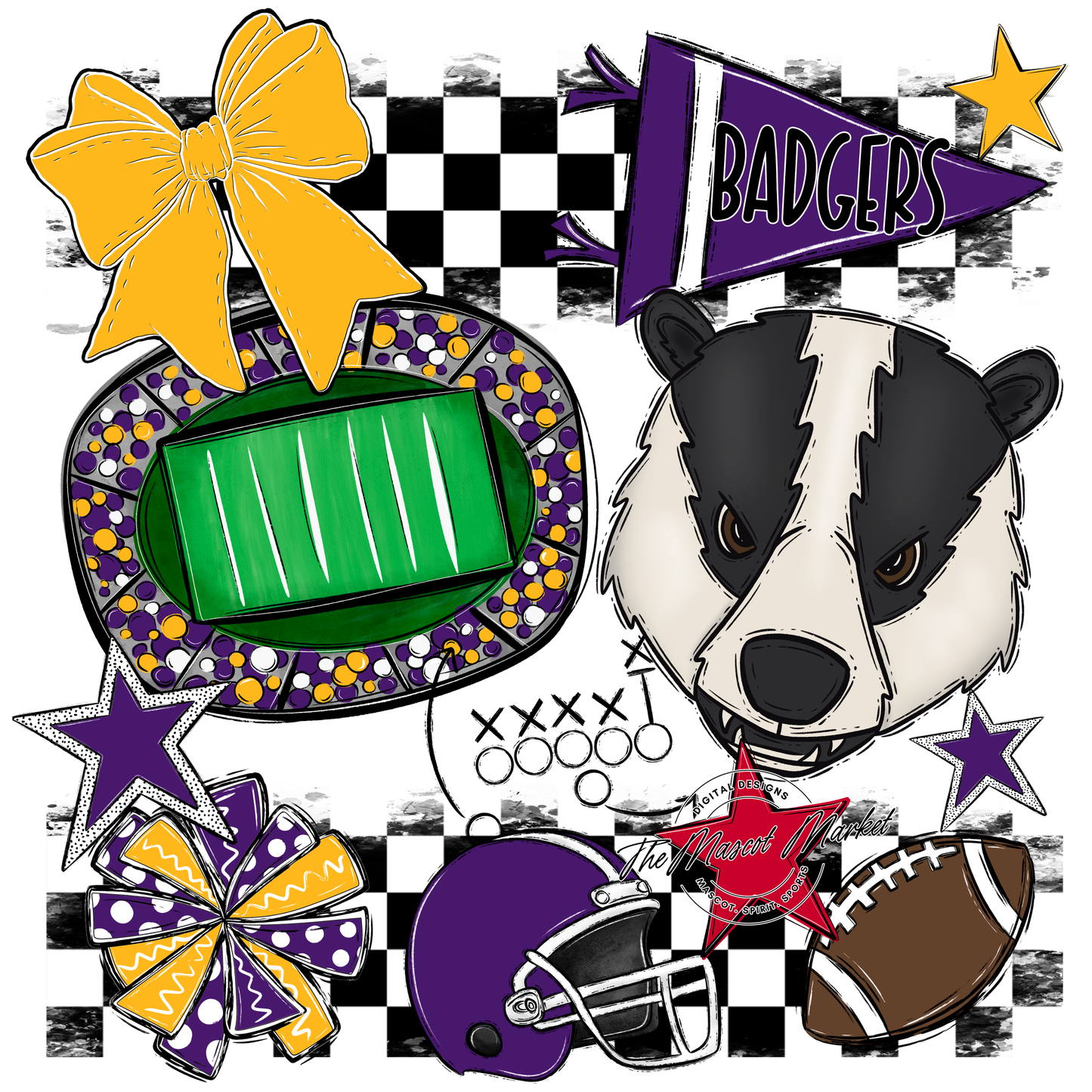 Badgers Mascot Spirit Design-Purple-Yellow